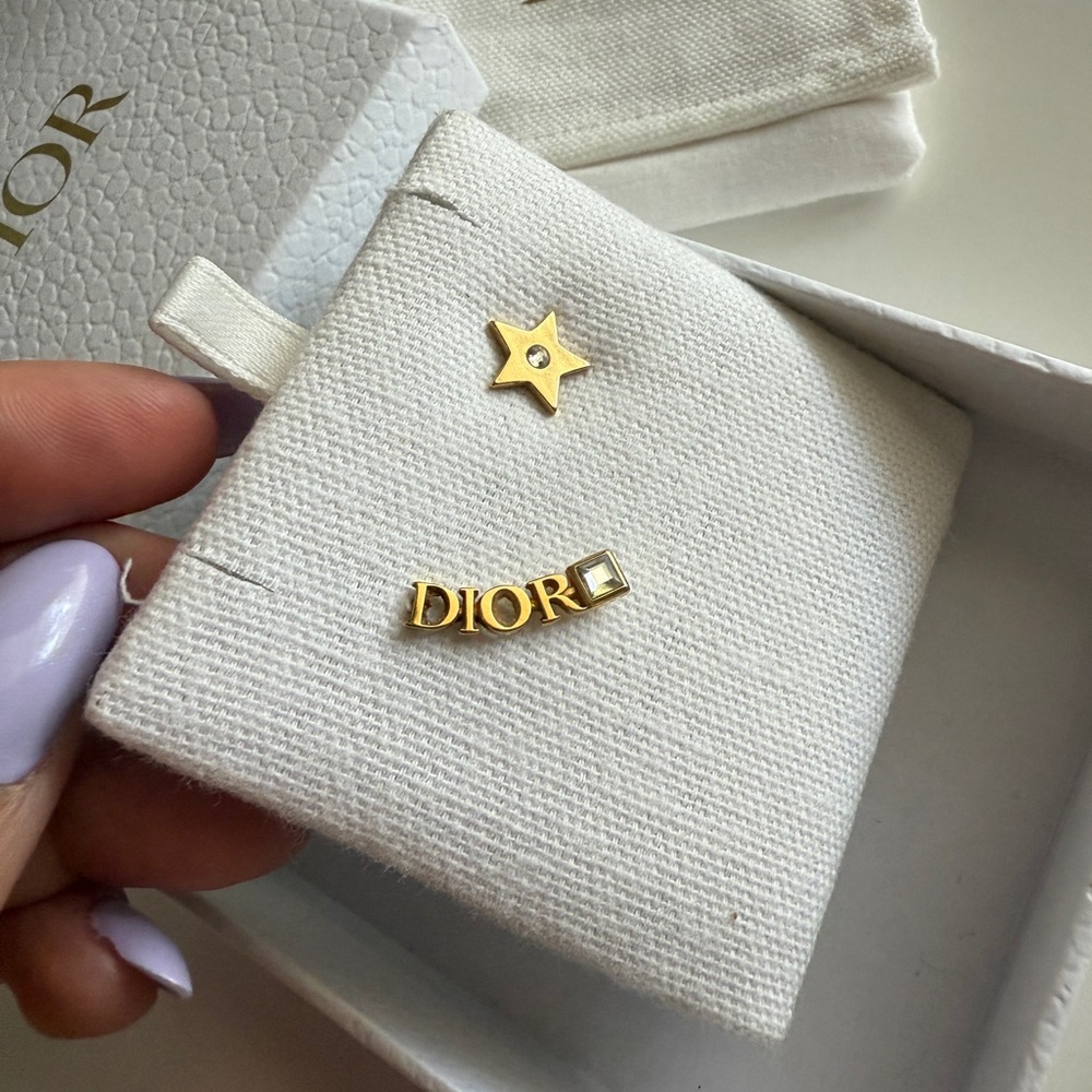 Dior Gold Star and Logo Earrings